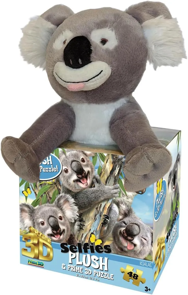 | Selfies Howard Robinson | Koala | 48 Piece 3D Jigsaw Puzzle with Plush Toy for Kids | Finished Size 12" x 9" | Challenging & Fun for Kids & Families | Immersive 3D Lenticular Effect
