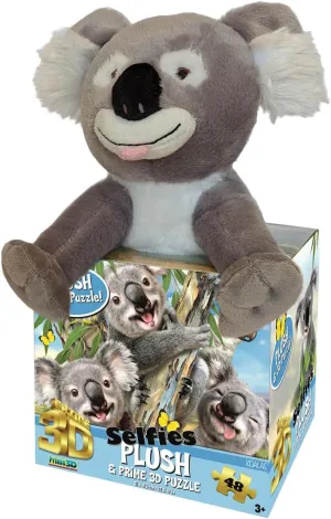 | Selfies Howard Robinson | Koala | 48 Piece 3D Jigsaw Puzzle with Plush Toy for Kids | Finished Size 12" x 9" | Challenging & Fun for Kids & Families | Immersive 3D Lenticular Effect