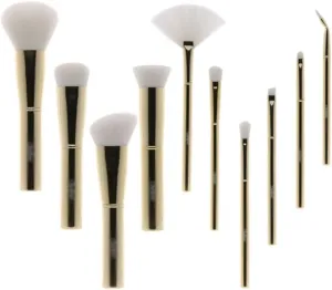 10 Piece Gold Powder Foundation Eyebrow Makeup Brush Set