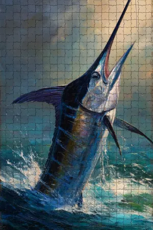 1000 Piece Jigsaw Puzzle for Adults Marlin Jumping in Ocean Challenging and Exciting Puzzle Game for Fishing Enthusiasts, Marine Life Enthusiasts Wall Decor Gift Family Game Night Fun