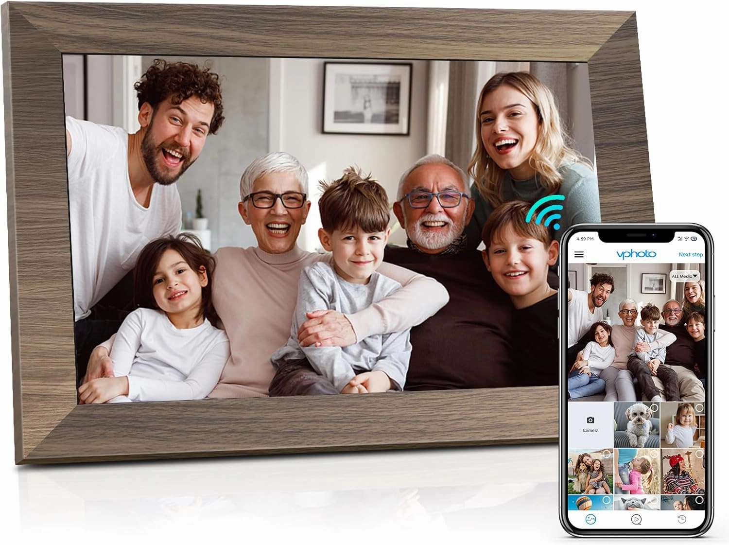 10.1 WiFi Digital Picture Frame, IPS Touch Screen Smart Cloud Digital Photo Frame with 16GB Storage, Wall Mountable, Auto-Rotate, Share Photos from Anywhere Via App, Email