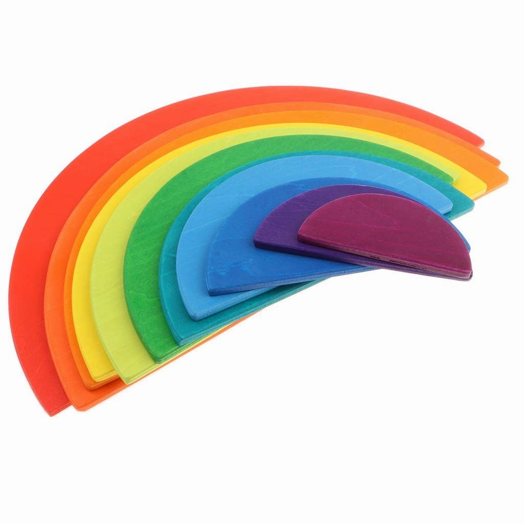 11 Pieces Wooden Rainbow Puzzle Montessori Educational Toys for Baby Toddler
