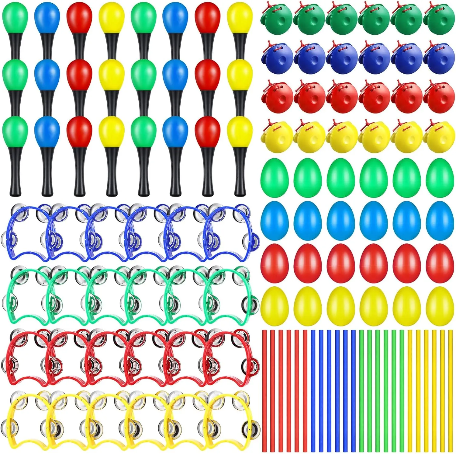 120 Pcs Shaker Musical Instruments for Kids, Maracas Wrist Bells, Sand Hammers, Eggs Shakers, Castanets, Wooden Rhythm Sticks for Preschool Early Learning Music Toy, Gift for Mexican Festival