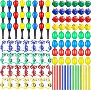 120 Pcs Shaker Musical Instruments for Kids, Maracas Wrist Bells, Sand Hammers, Eggs Shakers, Castanets, Wooden Rhythm Sticks for Preschool Early Learning Music Toy, Gift for Mexican Festival