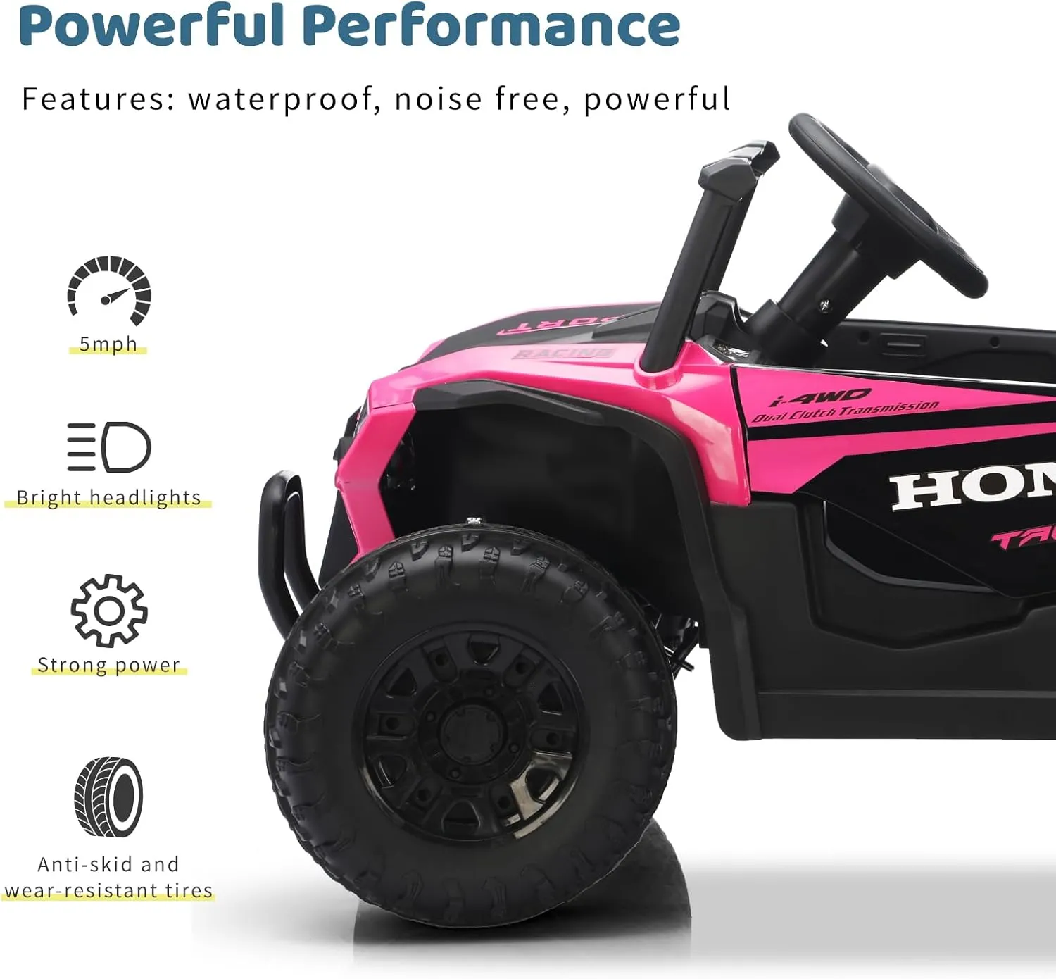 12V Electric UTV Car with Remote Control, Ride on Vehicles with Spring Suspension, LED Headlights, Ride on 4 Wheels, Music, Horn for Toddlers Kids, Pink