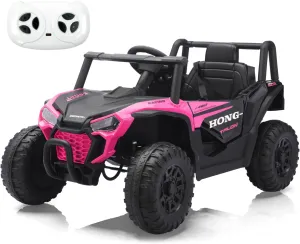 12V Electric UTV Car with Remote Control, Ride on Vehicles with Spring Suspension, LED Headlights, Ride on 4 Wheels, Music, Horn for Toddlers Kids, Pink