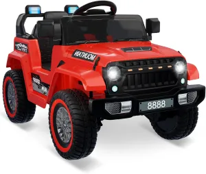 12V Kids Ride-On Truck Car | Electric Vehicle with Remote Control, Spring Suspension, 3 Speeds, LED Lights, Music, MP3 | Battery-Powered Ride-On Toy Gift for Boys and Girls, Red