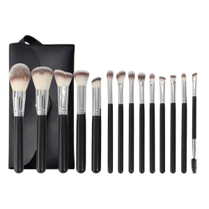 14 pieces of black makeup brush set, full set of loose powder, high gloss eye shadow brush, beauty tools