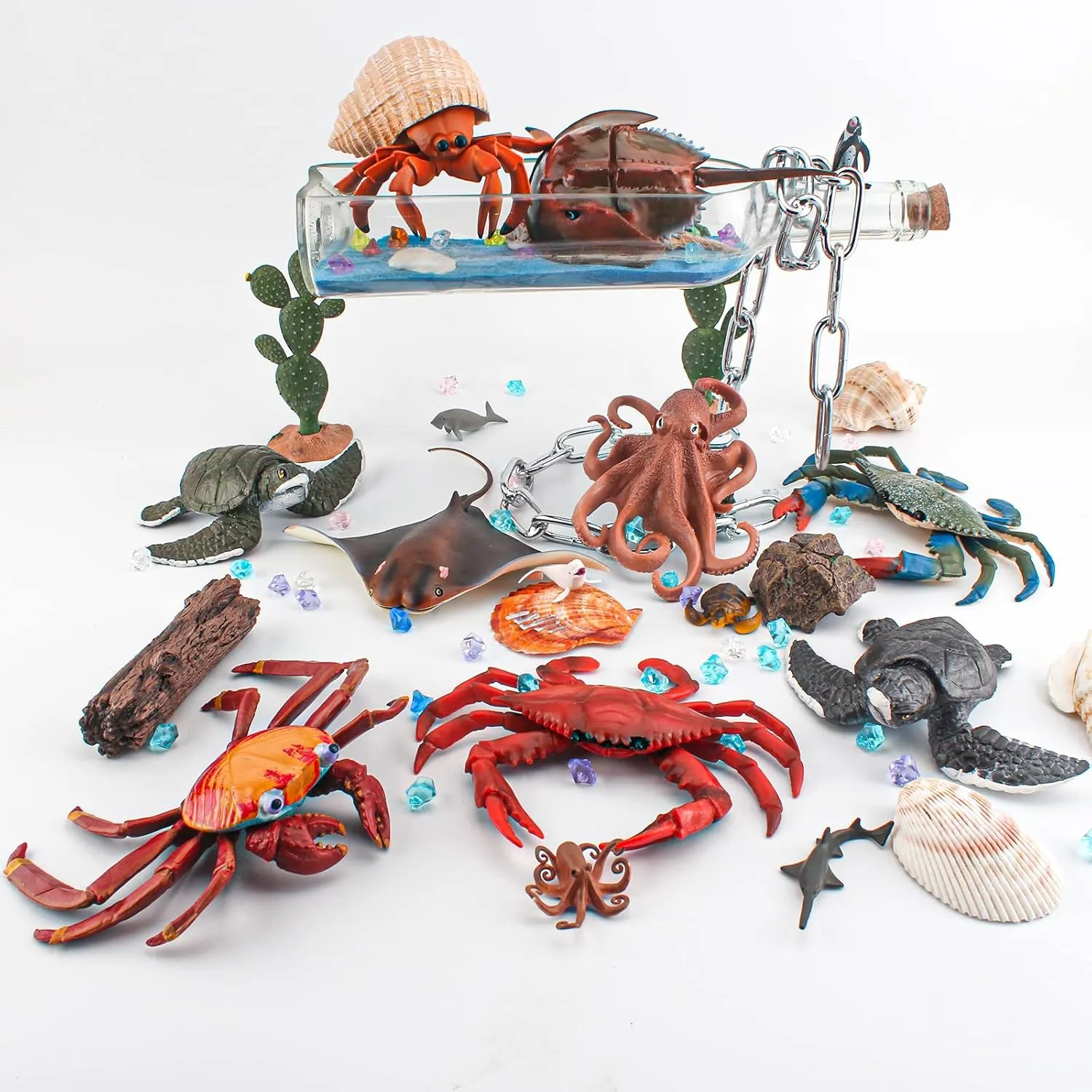 15PCS Jumbo Sea Creatures Toys Set for Kids Whale Toy Figure Turtle Figurine Model Sea Ainimals Shark Toys Boy Birthday Gift