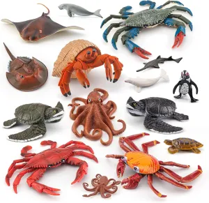 15PCS Jumbo Sea Creatures Toys Set for Kids Whale Toy Figure Turtle Figurine Model Sea Ainimals Shark Toys Boy Birthday Gift