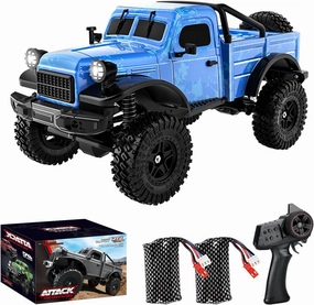 1:18 Scale All Terrain Remote Control Car, 2.4 GHz 4WD RC Rock Crawler with LED Lights, 12KPH Off-Road Pickup Truck Vehicle Toys RTR Gift for Kids Adults