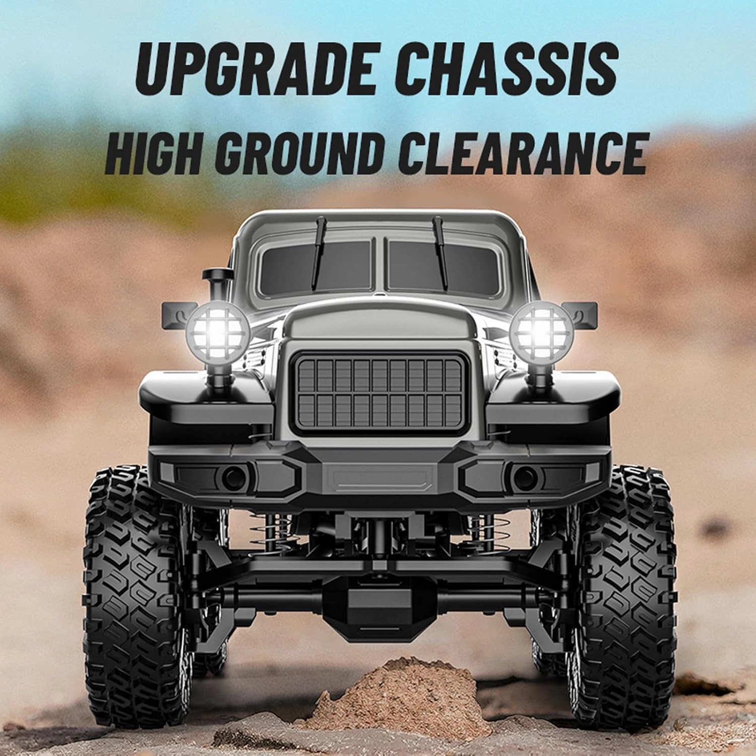 1:18 Scale All Terrain Remote Control Car, 2.4 GHz 4WD RC Rock Crawler with LED Lights, 12KPH Off-Road Pickup Truck Vehicle Toys RTR Gift for Kids Adults