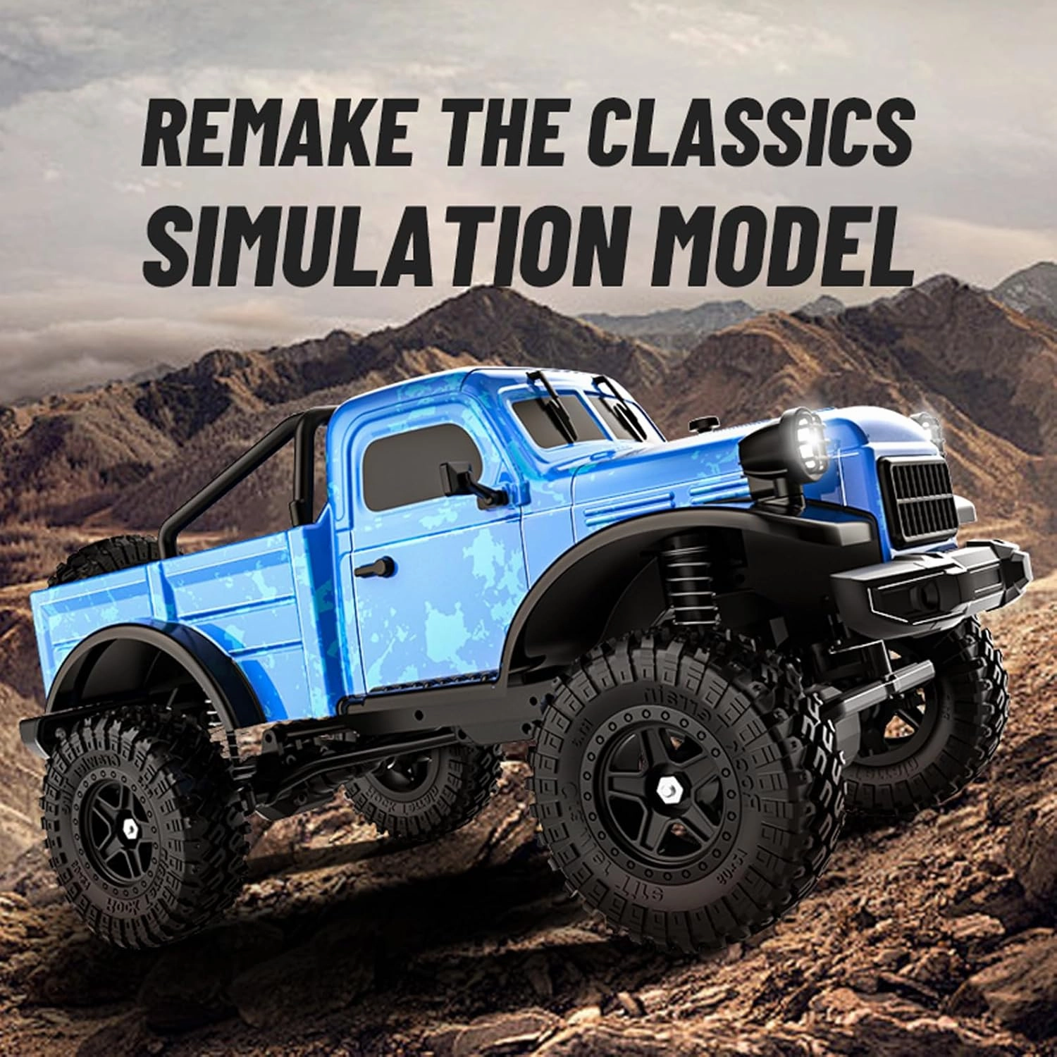 1:18 Scale All Terrain Remote Control Car, 2.4 GHz 4WD RC Rock Crawler with LED Lights, 12KPH Off-Road Pickup Truck Vehicle Toys RTR Gift for Kids Adults