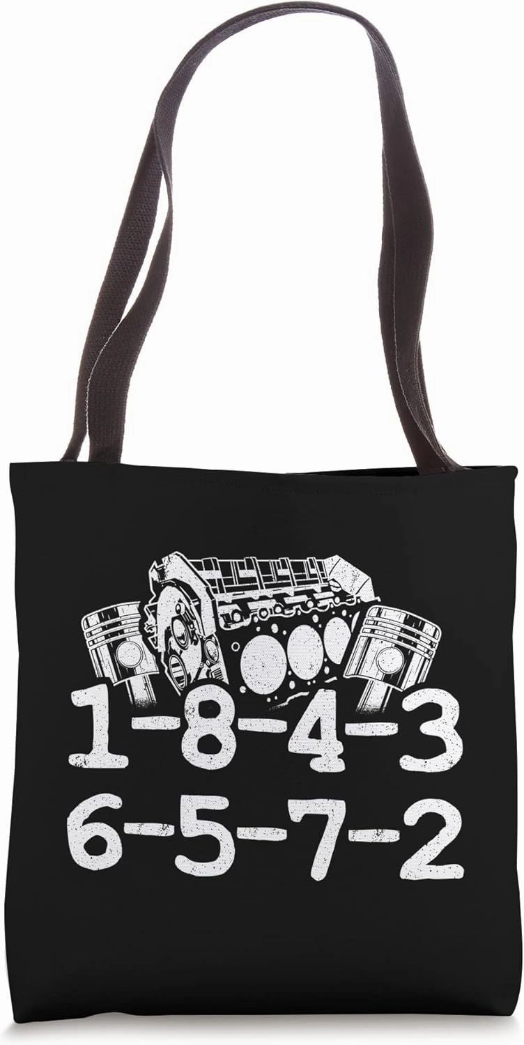 1-8-4-3-6-5-7-2 Firing Order V8 Big Block Car Guy Garage Tote Bag