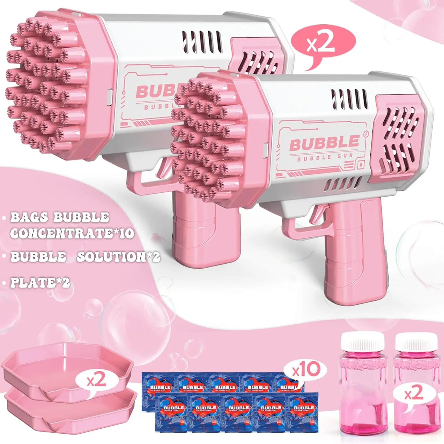 2 Pack Bubble Gun, Bubble Machine for Toddlers, Toys for Kids 3 4 5 6 7 8 Years Old, Bubbles Maker Blower, Toy for Boys Girls Outdoor Indoor Birthday Wedding Party, Gifts for Ages 4-8