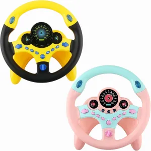 2 Pack Car Driving Simulated Steering Wheel Copilot Driving Wheel with Light Music for Kids Early Learning Educational Sounding Toy, 2 Colors