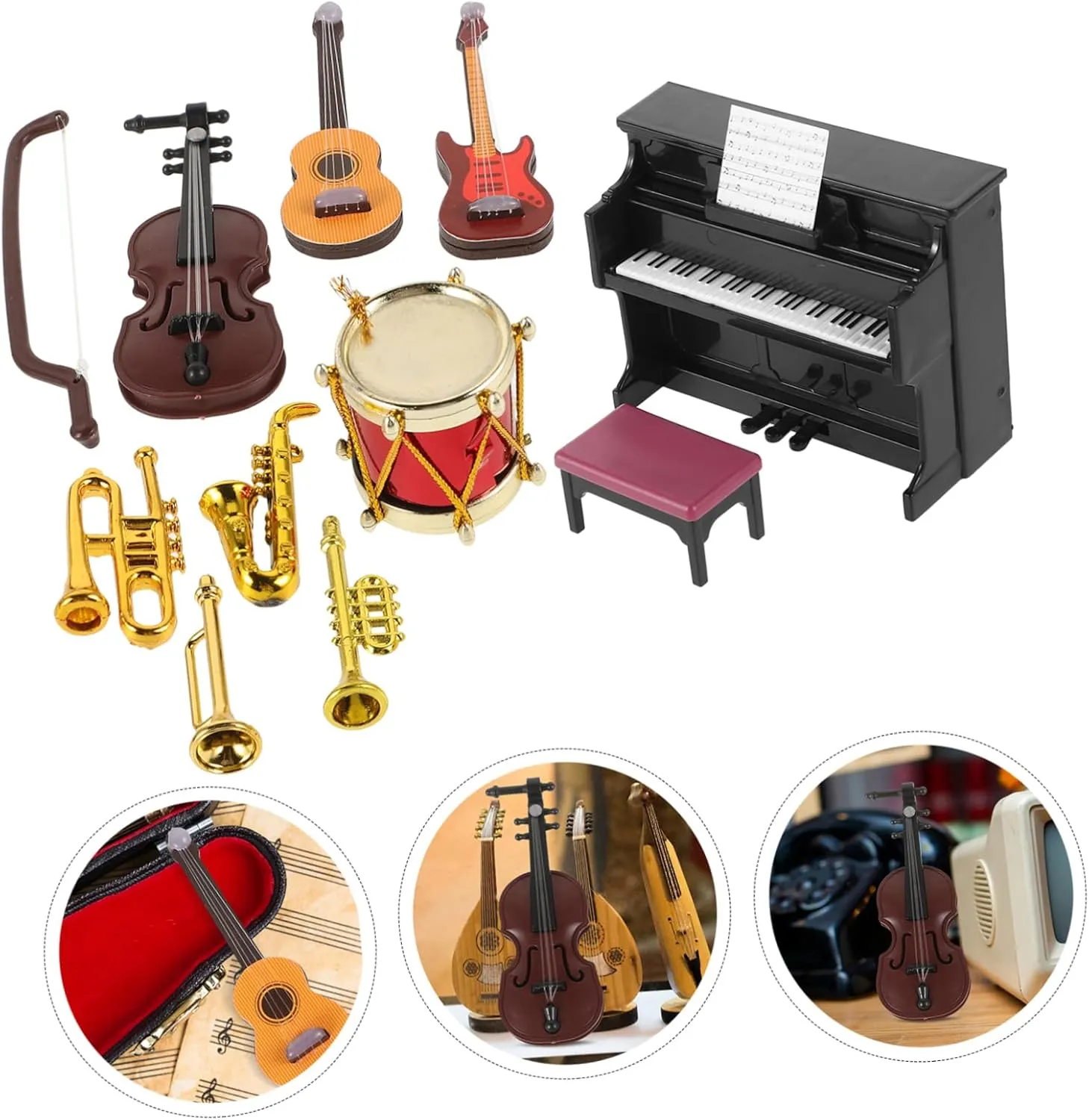 2 Sets Lovely Miniature Toys Mini Decorative Musical Instrument Perfect for Miniature Dollhouse