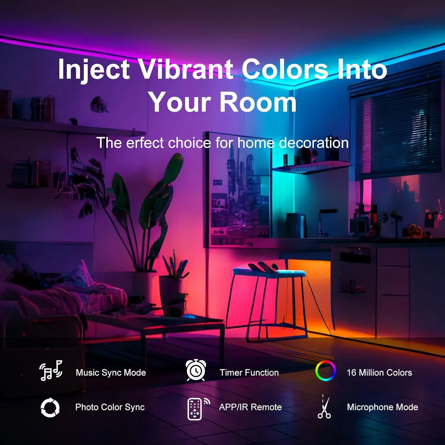 200 FT Led Lights for Bedroom, Music Synchronized Smart Led Strip Lights, Ultra Long with Remote Application Control Bluetooth LED Lights, Color Change RGB Light