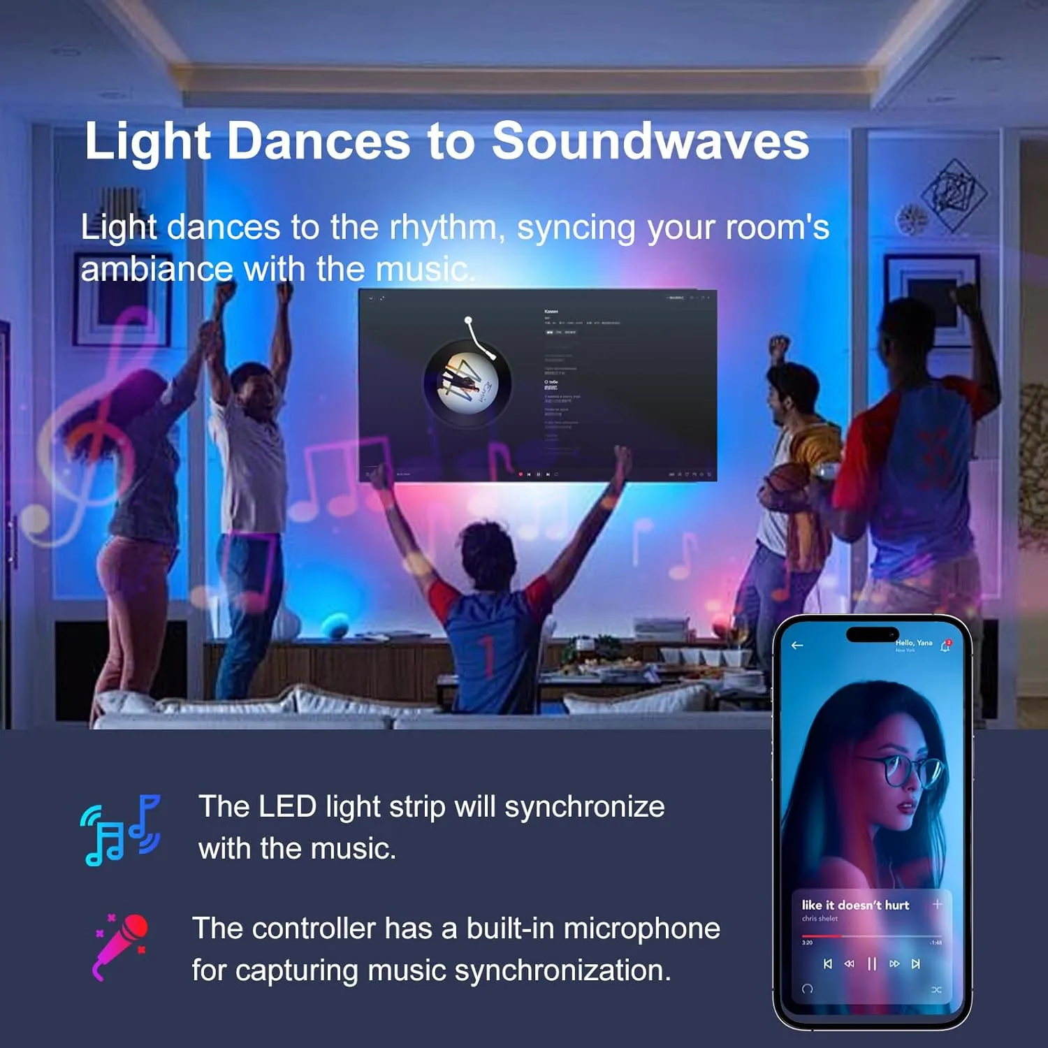 200 FT Led Lights for Bedroom, Music Synchronized Smart Led Strip Lights, Ultra Long with Remote Application Control Bluetooth LED Lights, Color Change RGB Light