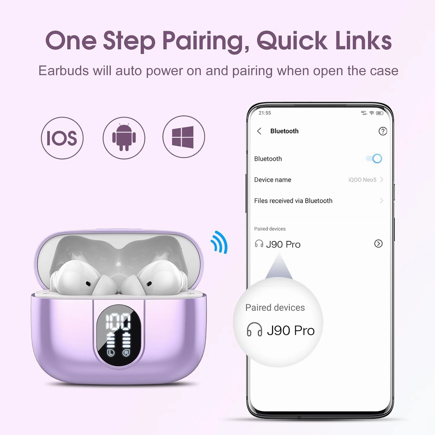 2025 Bluetooth 5.3 Headphones Wireless Earbuds HiFi Stereo, 40H Playtime in-Ear Earbud, Bluetooth Earbuds with LED Power Display, IP7 Waterproof Wireless Earphones Sport Headset for Android iOS