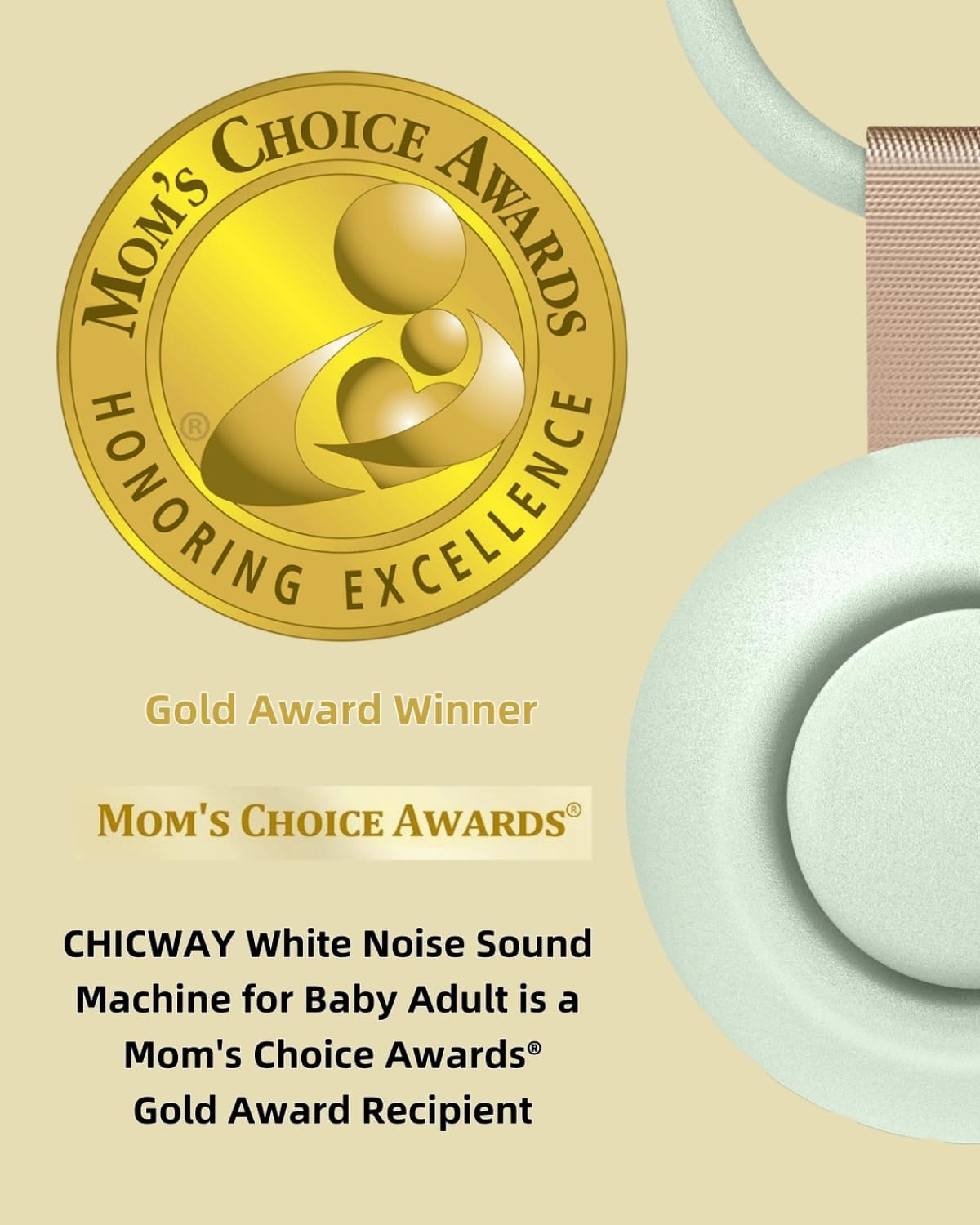 2025 Mom's Choice Awards, Portable Sound Machine for Baby Adult, Smart Cry Detection, 18 Soothing Sound, Bluetooth Rechargeable White Noise Machine for Home Office Travel, Nursery Light, Green