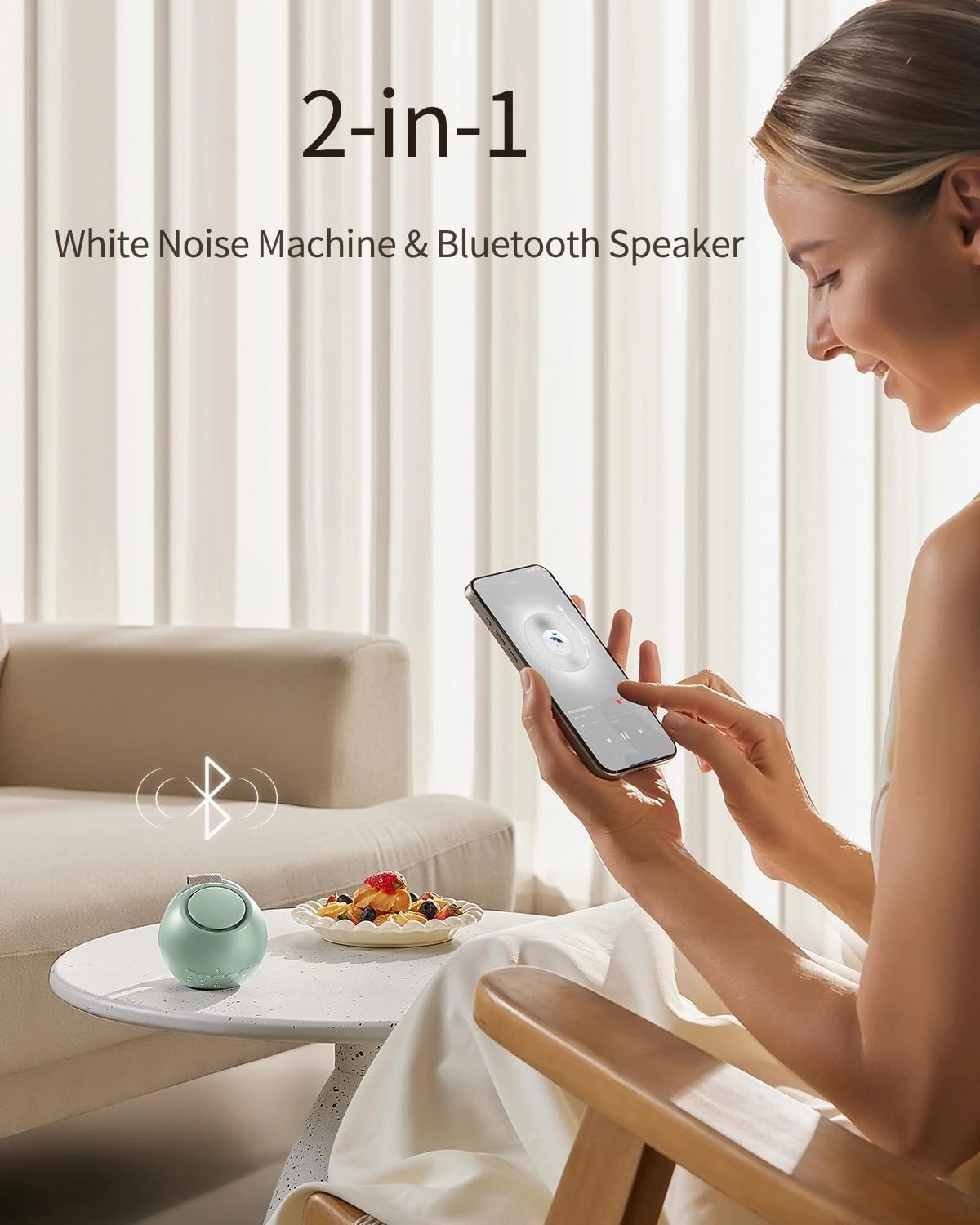 2025 Mom's Choice Awards, Portable Sound Machine for Baby Adult, Smart Cry Detection, 18 Soothing Sound, Bluetooth Rechargeable White Noise Machine for Home Office Travel, Nursery Light, Green