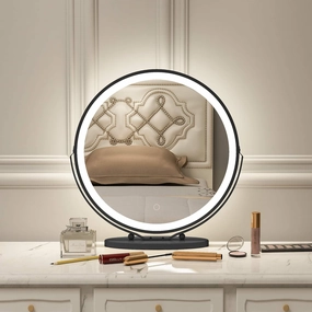 20" Desktop LED Dimmable Vanity Mirror, Fashion Hollywood Makeup Mirror with Lights, Built-in LED Strip, Intelligent Touch Screen Technology, 3 Lighting Modes Plug-in Black