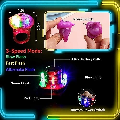 25 Pc Light Up Rings Party Favors for Kids 4-8, Treasure Chest, Prize Box Toys For Classroom, Carnival Prizes, Pinata Filler Goodie Bag Stuffers, Birthday Gifts for Boys Girls Age 8-12