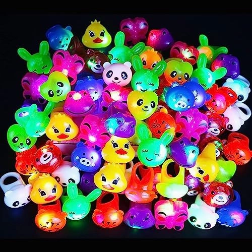 25 Pc Light Up Rings Party Favors for Kids 4-8, Treasure Chest, Prize Box Toys For Classroom, Carnival Prizes, Pinata Filler Goodie Bag Stuffers, Birthday Gifts for Boys Girls Age 8-12