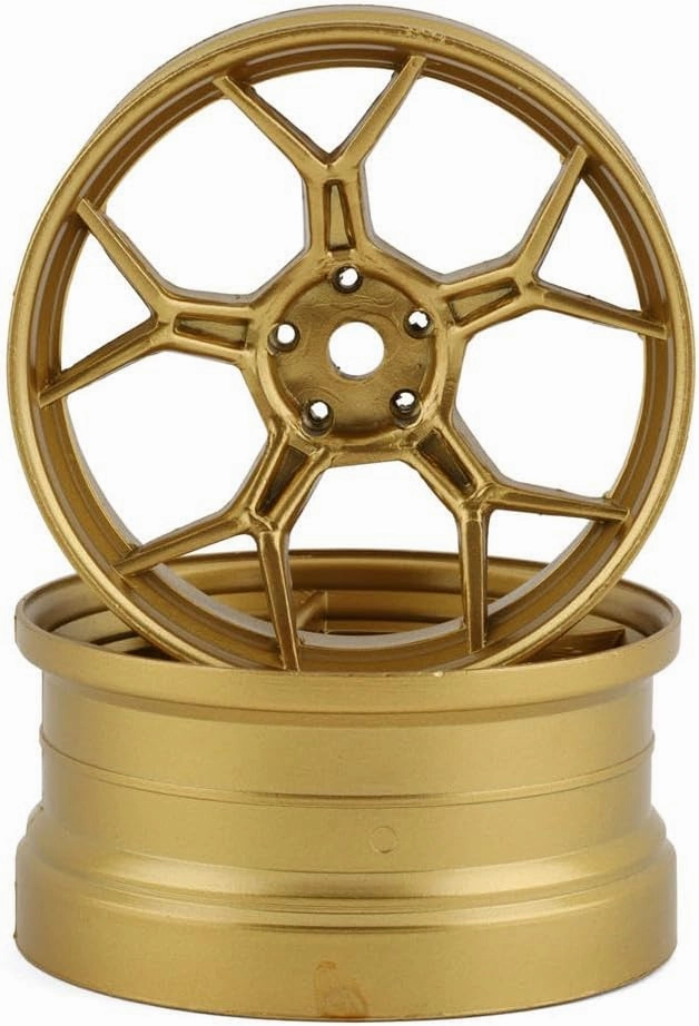 2PCS 1/10 RC Feathery Light 5Y Split Spoke Drift Wheels Rims, 6mm Offset, 7gram, for Traxxas HSP Tamiya HPI Kyosho Yokomo Drifting Car (Gold)