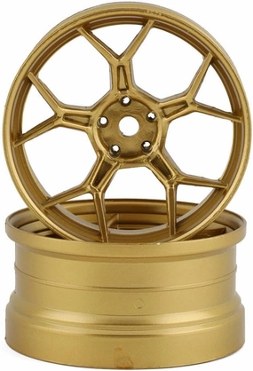 2PCS 1/10 RC Feathery Light 5Y Split Spoke Drift Wheels Rims, 6mm Offset, 7gram, for Traxxas HSP Tamiya HPI Kyosho Yokomo Drifting Car (Gold)