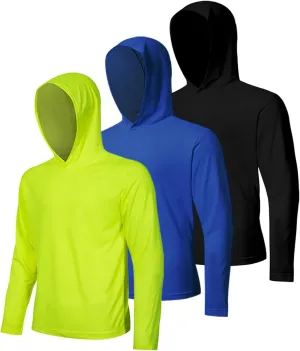 3 Pack Men's UPF 50  Sun Protection Hoodie Shirts Long Sleeve Shirts Quick Dry Lightweight for Running Workout Hiking Fishing