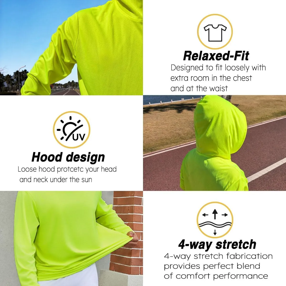 3 Pack Men's UPF 50  Sun Protection Hoodie Shirts Long Sleeve Shirts Quick Dry Lightweight for Running Workout Hiking Fishing