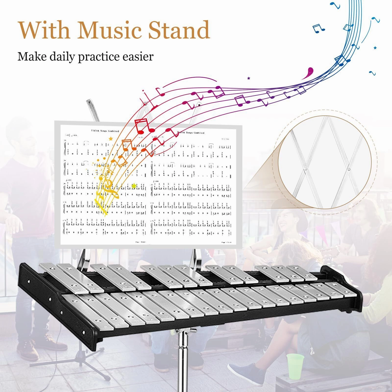 30 Notes Glockenspiel Xylophone Bell Kit with Practice Pad Percussion Instrument