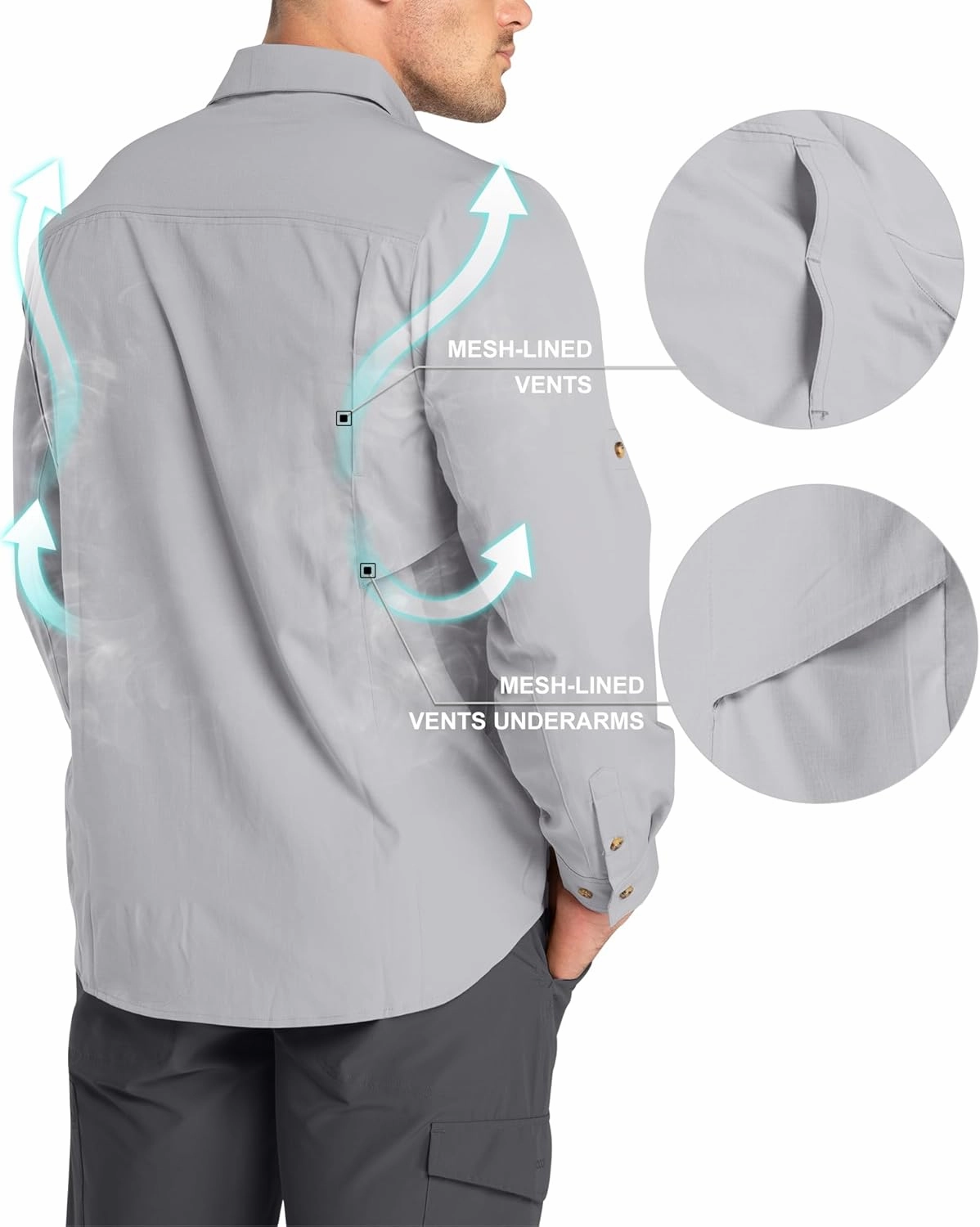 33,000ft Men's Long Sleeve Hiking Shirts Lightweight Quick Dry Sun Protection UV UPF 50 Fishing Shirt Outdoor Safari Travel