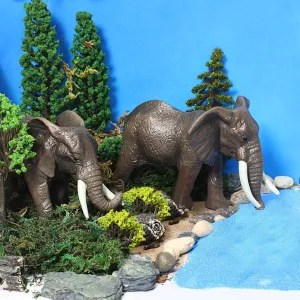 36 Pcs Elephant Animal Diorama Project Set, Diorama Box Kit Includes Elephant Figures, Model Trees, Artificial Tree Stump Fake Rocks Sand Stone Moss with Transparent Box for Gifts Project