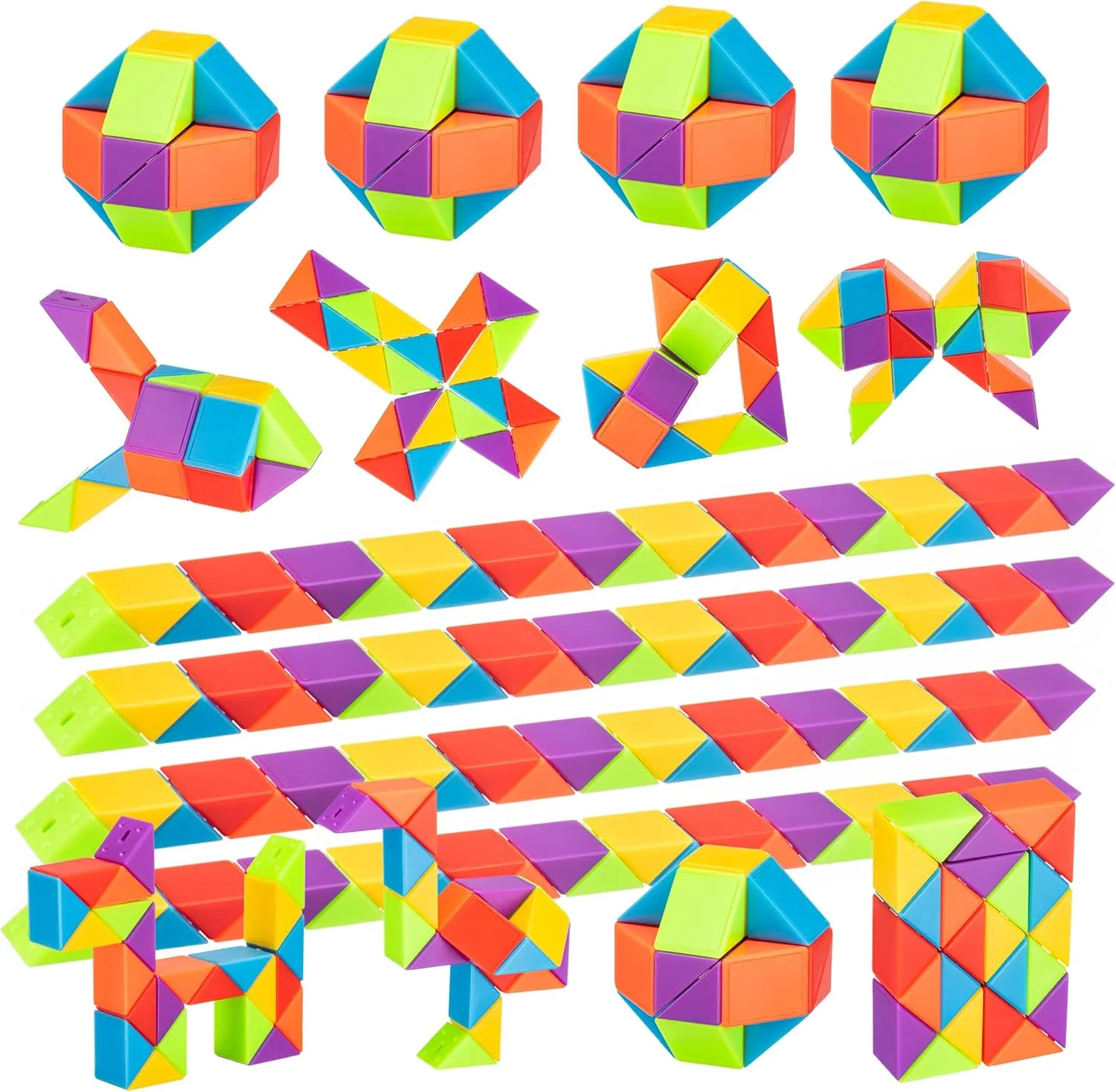 36pcs Boy Party Favors - Fidgets Snake Cube Puzzles Toy for Goodie Bags, Bulk Toys, Classroom Prizes Birthday Valentines Back to School Students Gift Stuffers Rainbow Party Toys for Boy