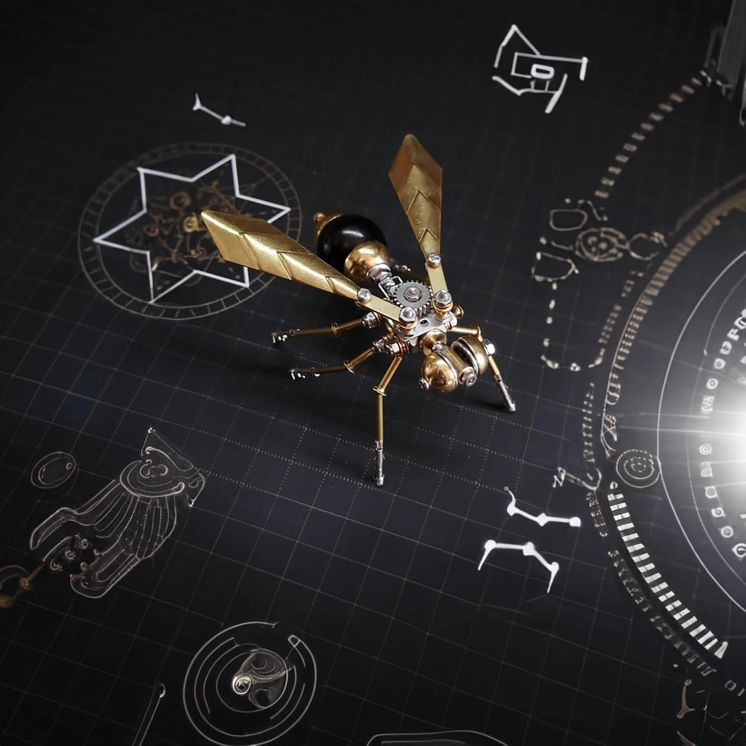 3D Metal Insect Model Kit Steampunk Bug Mechanical Steampunk Sculpture Mechanical Insect Clockwork 3D Puzzle,Entomology Learning Adult Metal Puzzle Assembly (Hornet)