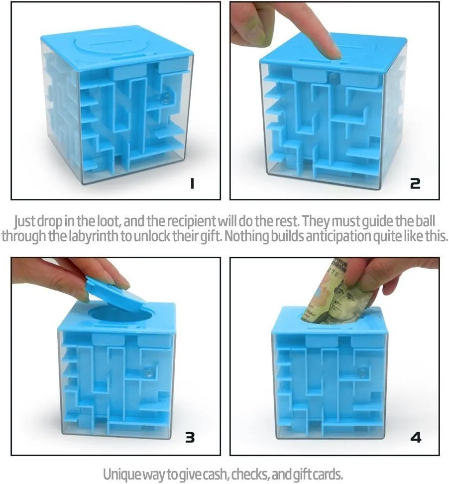 4-Pack Trekbest Money Maze Puzzle Boxes - Fun and Educational Brain Teasers for Kids and Adults for Holidays, Birthdays