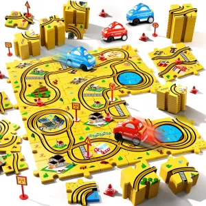 48 PCS Puzzle City Racer Car Track Set Toys for Kids Boys, Toys Gifts for 3 4 5 Year Old Boys, Puzzle Racer Kids Car Track Set Ages 3-5 4-6, Ideal 3 4 5 Year Old Boys Birthday Gifts