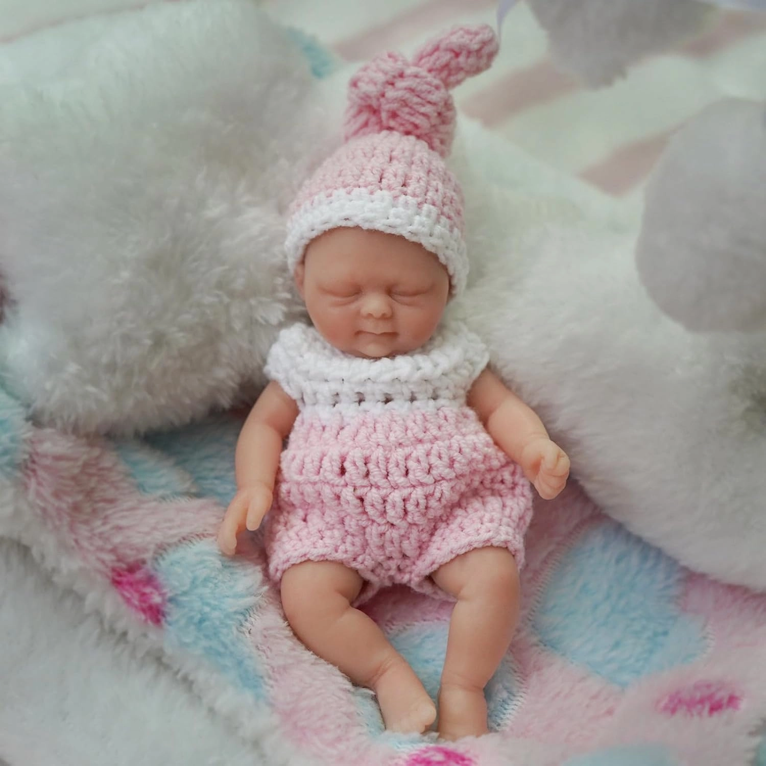 4.5" Reborn Baby Doll Silicone Full Body Miniature Realistic Newborn Doll，Mini Realistic Newborn Baby Dolls Silicone Full Body Stress Relief（Girl）