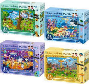 4 Pack Search and Find Puzzles for Kids Ages 4-6 6-8 8-10, Space Forest Ocean Amusement Park Kids Puzzles, 60 Pieces Jigsaw Puzzle for Adults Kids Learning Puzzle Toys Gifts for Girls Boys(14x10 inch)