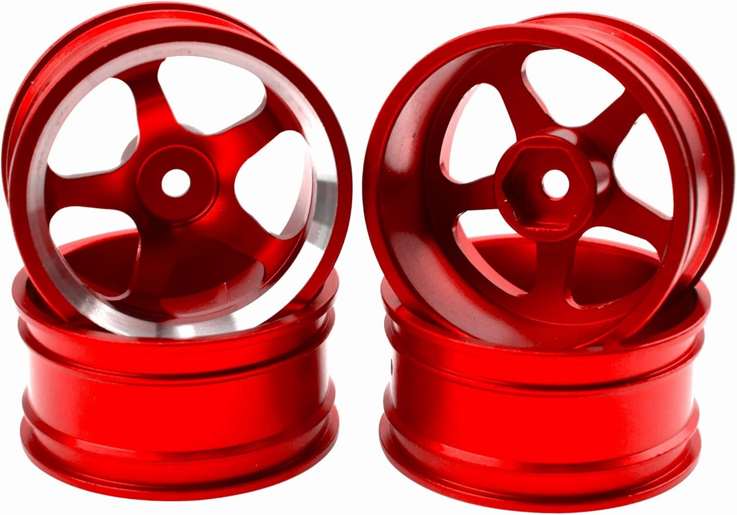 4Pcs Vgoohobby Metal Wheel Rims 12mm Hex Hub 5-Spoke Width 26mm Compatible with 1/10 Tamiya Kyosho HSP HPI Traxxas RedCat Sakura 1/10 On-Road Racing Touring RC Drift Car (Red)