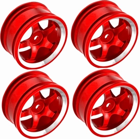 4Pcs Vgoohobby Metal Wheel Rims 12mm Hex Hub 5-Spoke Width 26mm Compatible with 1/10 Tamiya Kyosho HSP HPI Traxxas RedCat Sakura 1/10 On-Road Racing Touring RC Drift Car (Red)