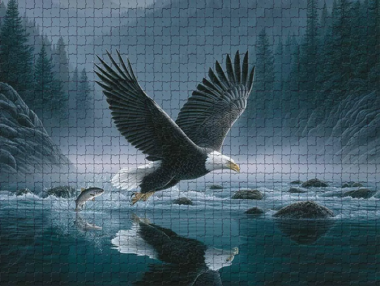 500 Piece Jigsaw Puzzle for Adults Bald Eagle Fishing Nature Challenging and Dynamic Majestic Puzzle Game for Nature Lovers Adults Wall Decor Gift Family Game Night Fun