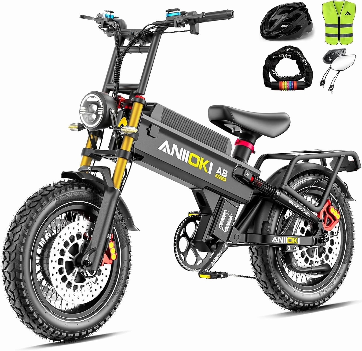 5600W Dual Motor eBike,2025 A8 PRO MAX Electric Bike,45MPH 60V 70Ah Electric Bike for Adults,200Miles Long Range,20x4 Fat Tire All Terrain Ebikes, Full Suspension E Bike,7-Speed Gear,5" Display
