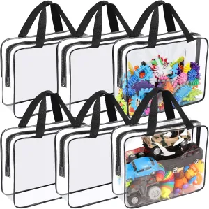 6 Packs Large Toy Storage Bags, Clear PVC Game Storage Bags, Reusable Toy Organizer Bags with Zipper Handle, Watertight Travel Organizer for Storage Building Blocks, Puzzle, Kid Books, Toys