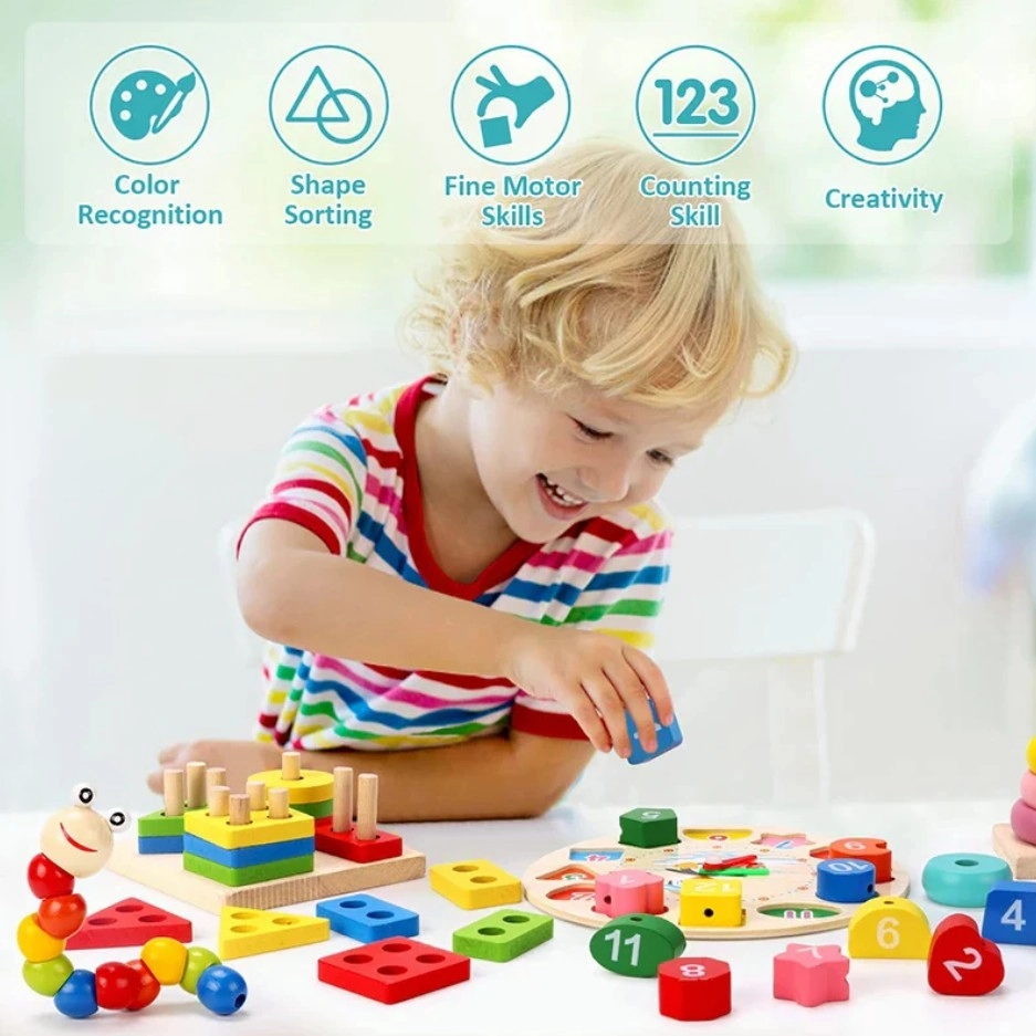6 Pieces Wooden Montessori Toy Set