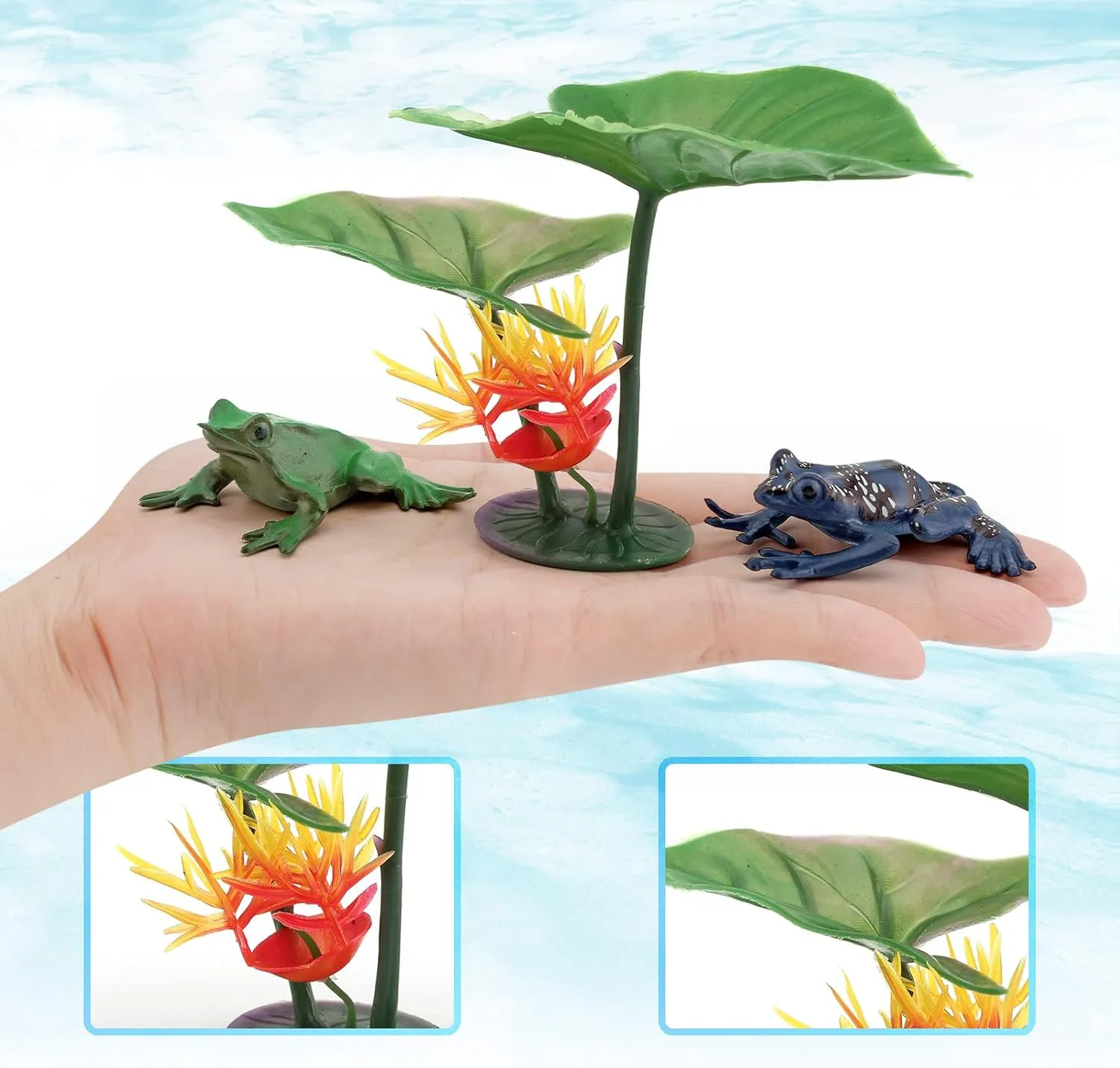 6PCS Mini Tree Frog Figurines Collectible Plastic Frogs Toys Lotus Pond Set Cake Toppers School Project for Boys and Girls Kids Toddlers