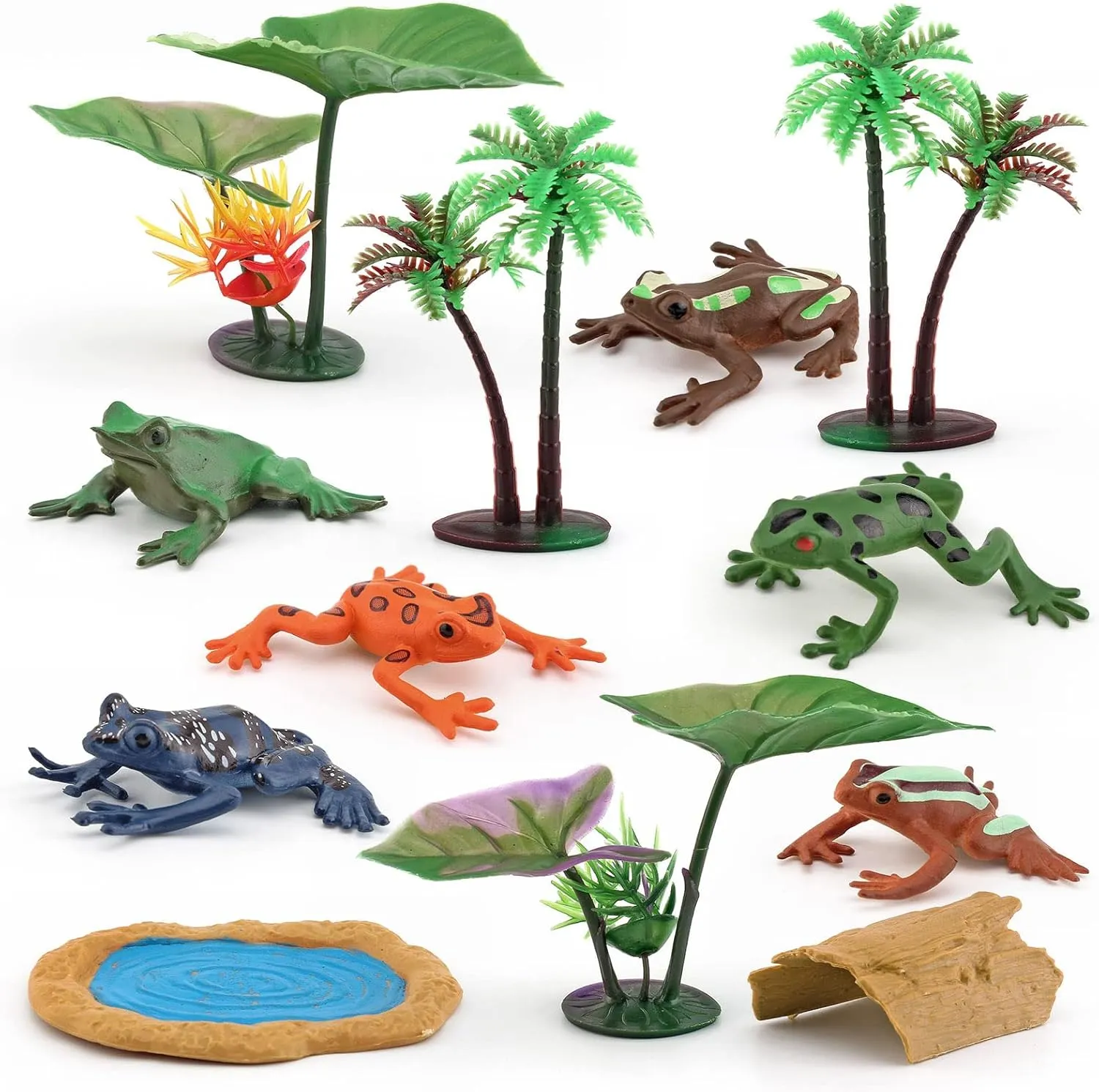 6PCS Mini Tree Frog Figurines Collectible Plastic Frogs Toys Lotus Pond Set Cake Toppers School Project for Boys and Girls Kids Toddlers